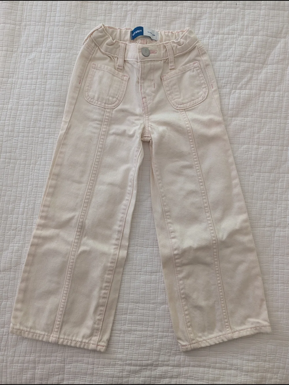 Old Navy Girls' Cream With Light Pink Stitching Wide-Leg Jeans